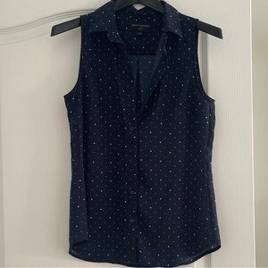 Banana Republic Dark Blue Sleeveless Blouse with Dots
